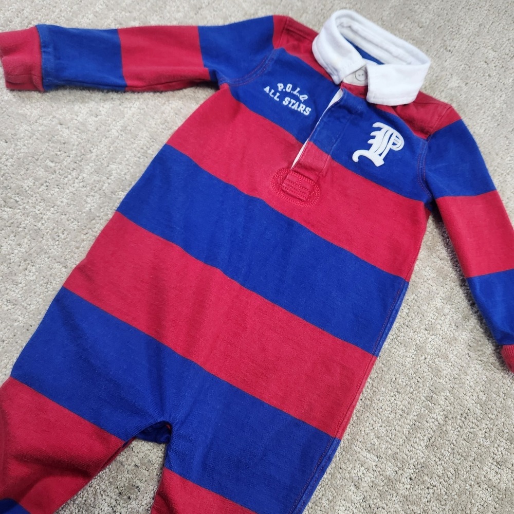 Ralph Lauren Rugby Coverall Romper Kids 12 Months Polo All Stars Chunky Striped